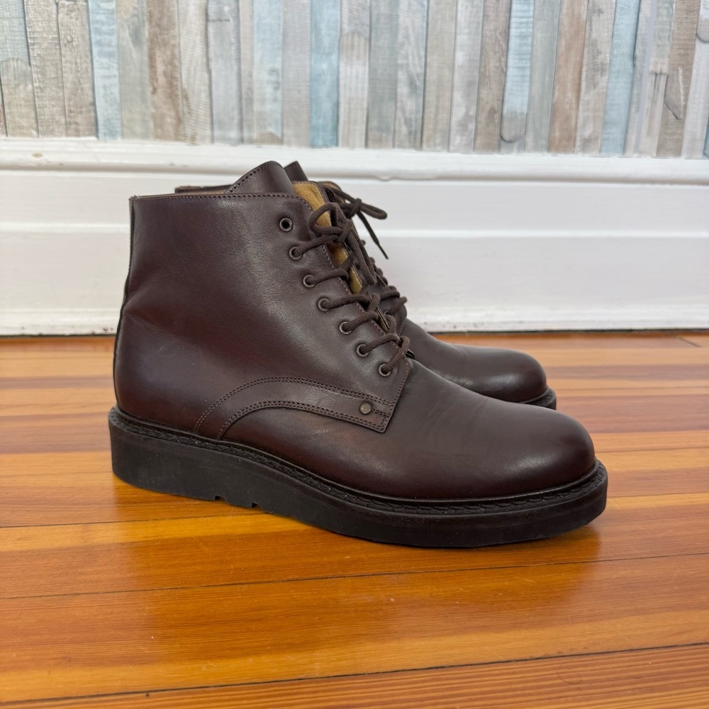 J Crew 10 Lace Up Ankle Field Boots Brown Italian Leather Shoes Platform Sole